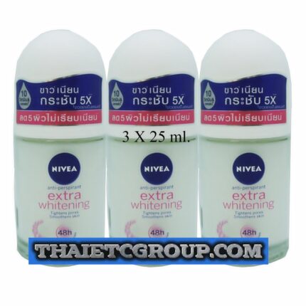 3 x 25 ml NIVEA VISAGE DEODORANT 48 Hr EXTRA WHITENING ROLL ON CELL CARE REPAIR