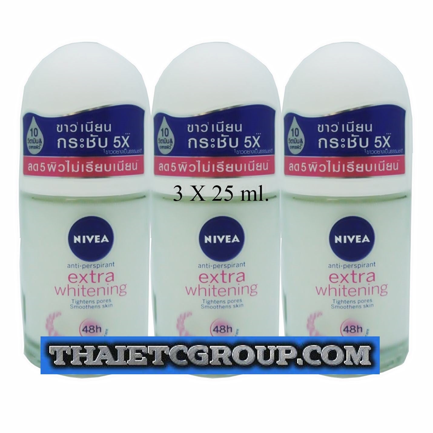 10303735-1a.jpg 3 x 25 ml NIVEA VISAGE DEODORANT 48 Hr EXTRA WHITENING ROLL ON CELL CARE REPAIR - Image 1