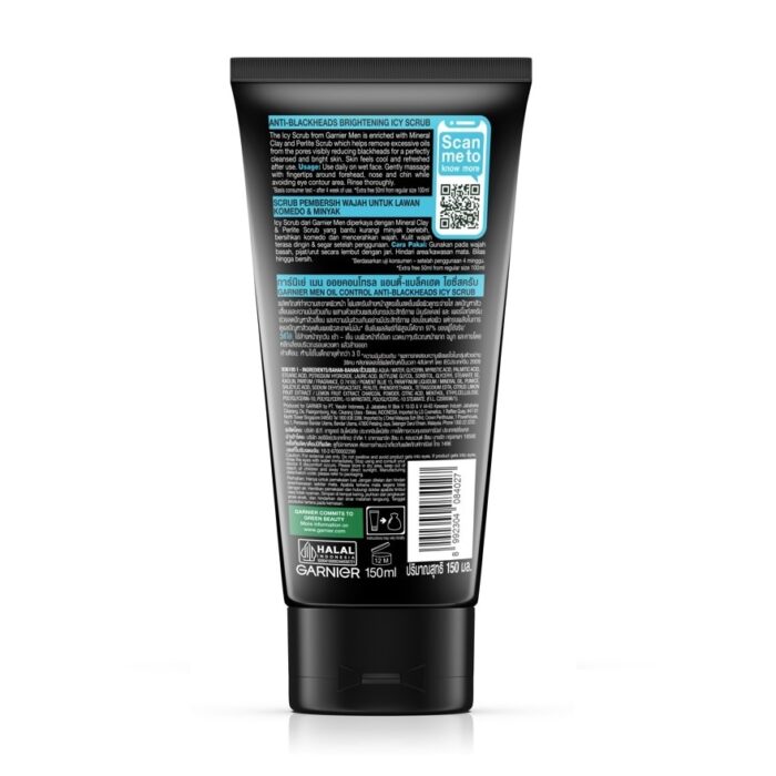 Garnier Men Scrub Oil Control Anti-Blackheads Icy 150 Ml. - Image 2
