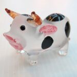 Buy Craft Collectible MINIATURE HAND BLOWN GLASS Black Dot Cow FIGURINE Farm Animals