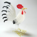 Buy Country MINIATURE HAND BLOWN Art GLASS Black White Rooster Chicken FIGURINE