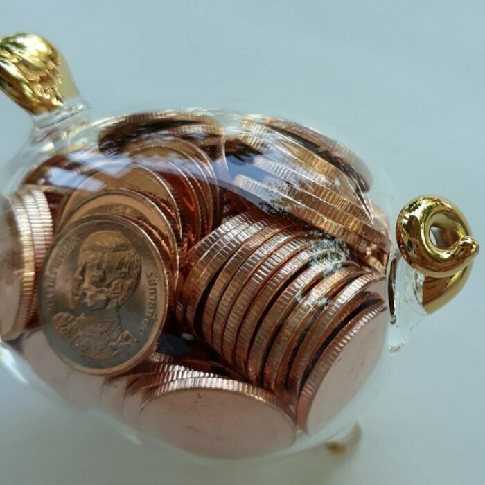 Pig Blown Glass Miniature Figurine Handcraft Collectible Home Decor Inside Coin - Image 2