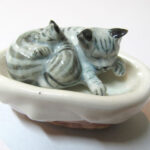 Buy Dollhouse Miniatures Collectible Ceramic Cat Sleeping on Basket FIGURINE Animals