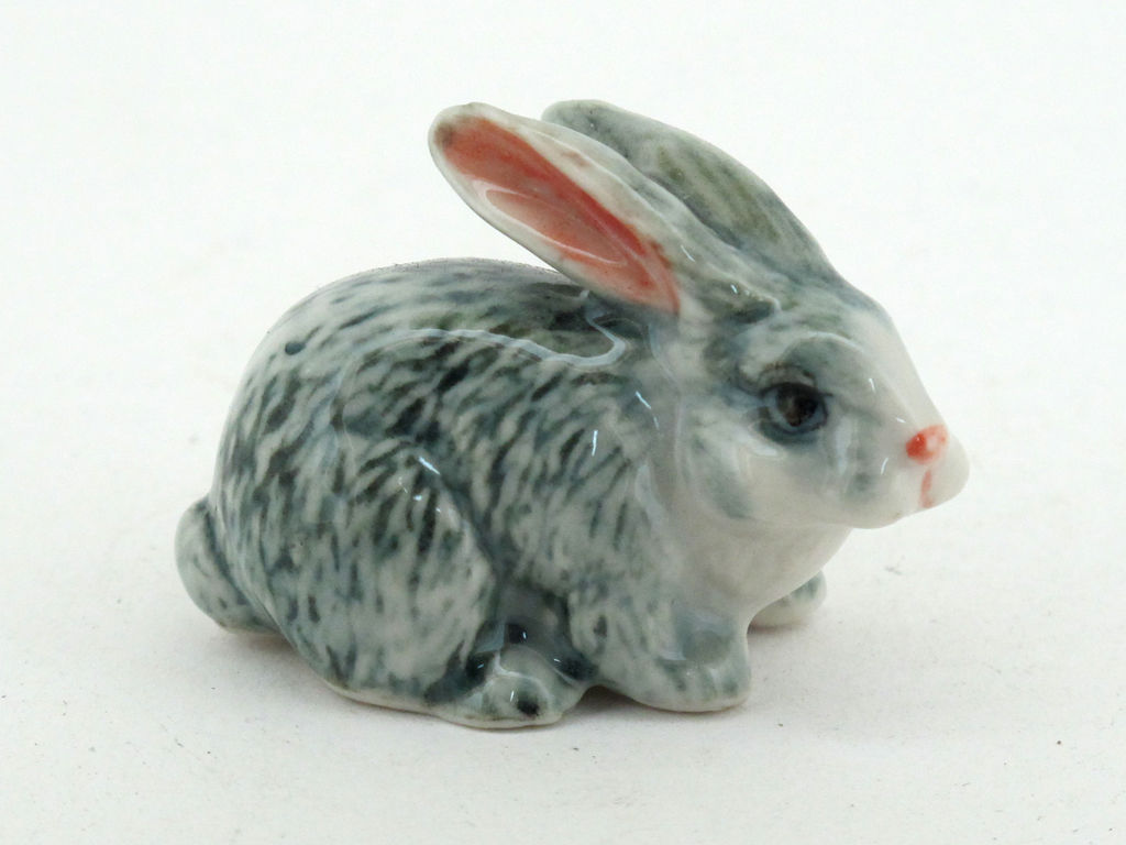 s-l1600_316dfcea-5341-4edb-912e-08a80a22b665.jpg Buy Hand Painted Miniature Collectible Ceramic Gray Rabbit Figurine - Image 1