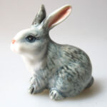 Buy Hand Painted Dollhouse Farm Miniature Collectible Ceramic Gray Rabbit Figurine