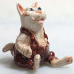 Buy Handmade Miniatures Ceramic Porcelain Brown Comical Lucky Cat FIGURINE