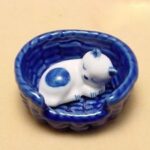 Buy Handmade Miniatures Collectible  Porcelain Cat Sleeping in Basket FIGURINE