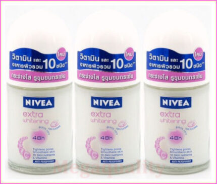 3 x 25 ml. NIVEA EXTRA WHITENING DEODORANT ROLL ON PLUCKING TIGHTENS PORES 48hr