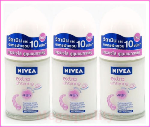 s-l500_737abb4e-7841-4b2b-855c-30cf1a4e98a0.jpg 3 x 25 ml. NIVEA EXTRA WHITENING DEODORANT ROLL ON PLUCKING TIGHTENS PORES 48hr - Image 1
