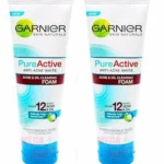 2 x Garnier Skin Naturals Pure Active ANTI-ACNE WHITE OIL CLEARING FOAM 100ml